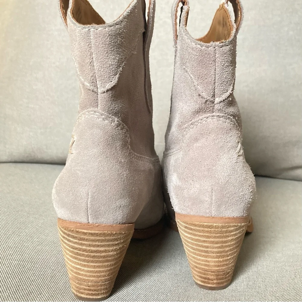 Zodiac Roslyn Suede Leather Western Ankle Boots Taupe Stone Gray | Size 6m